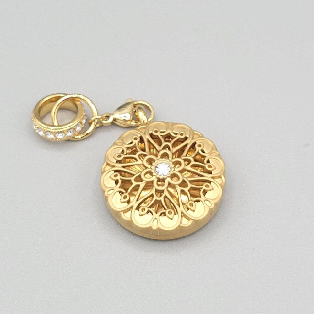 Origami Owl Locket Pendant Rhinestone Filigree Design Double Ring Charm